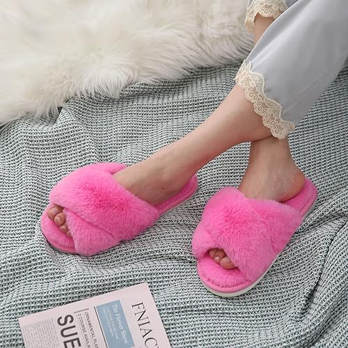 Women's Fuzzy Slippers, House Slippers, Open Toe Slippers Women's Fuzzy Slippers, House Slippers, Open Toe Slippers